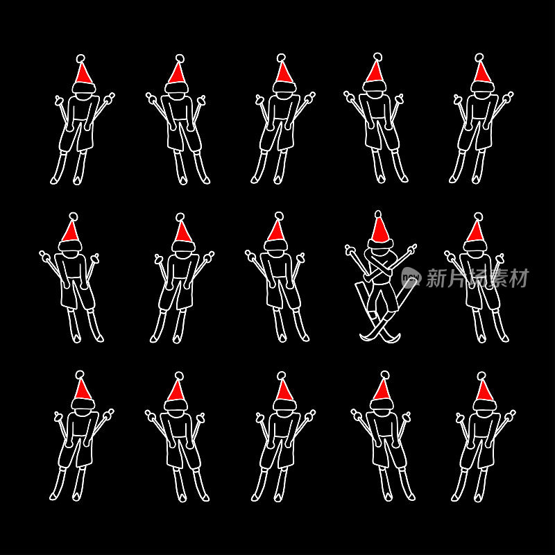 Skiers with Christmas hat on black background